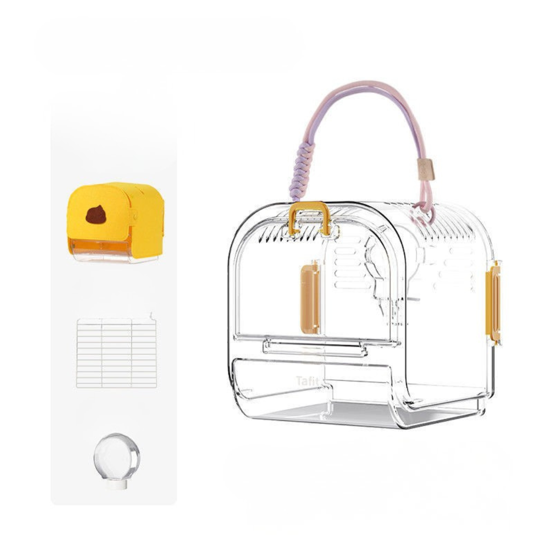 Cage de transport pour perroquet — jaune, design sécurisé