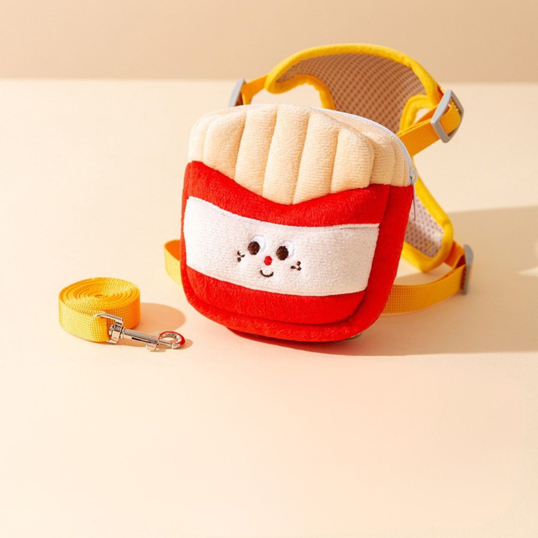 Sac à dos à laisse pour animaux — design burger et frites