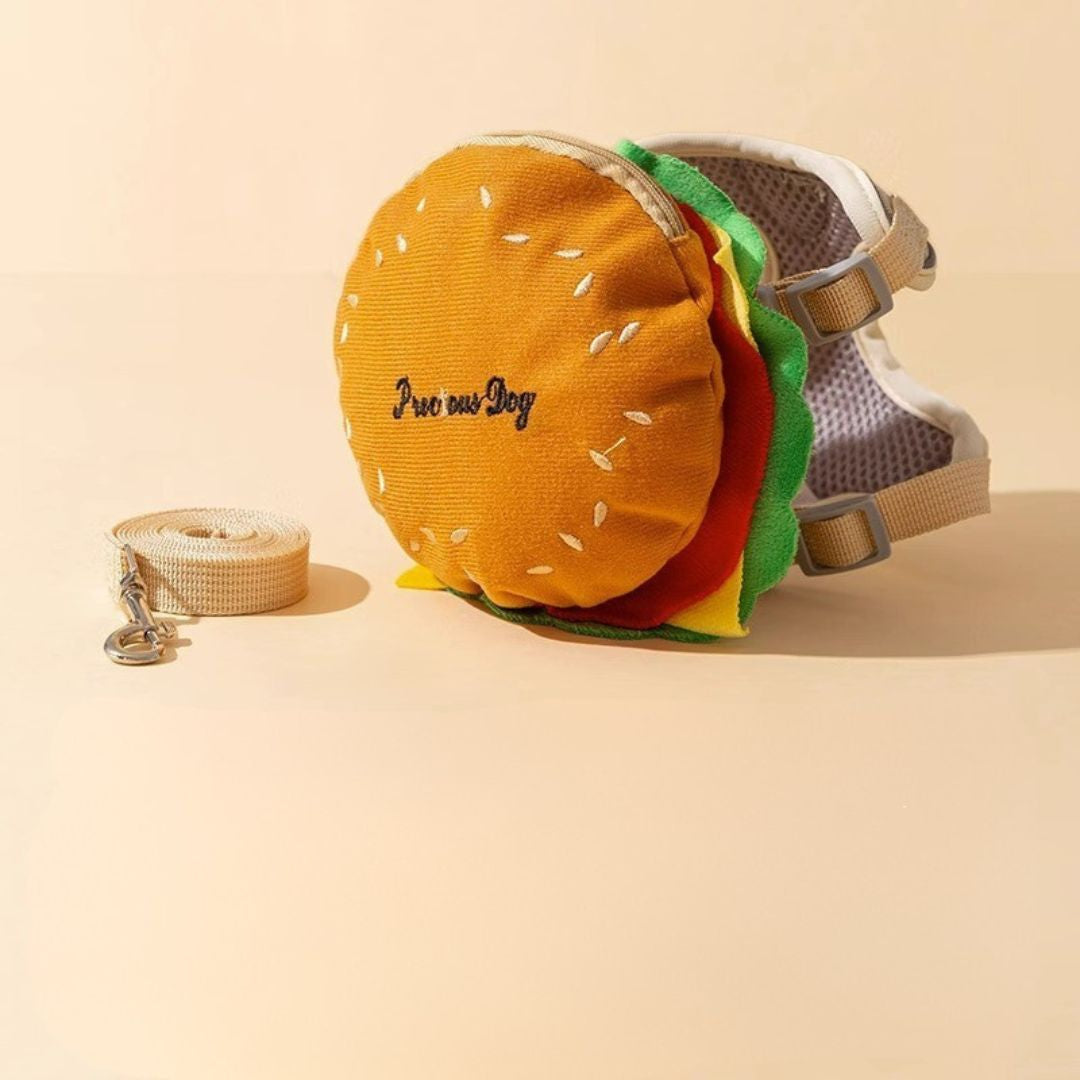 Sac à dos à laisse pour animaux — design burger et frites
