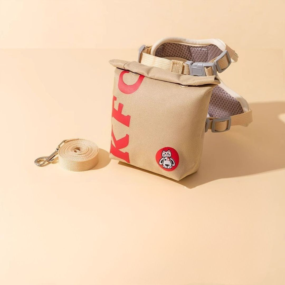 Sac à dos à laisse pour animaux — design burger et frites