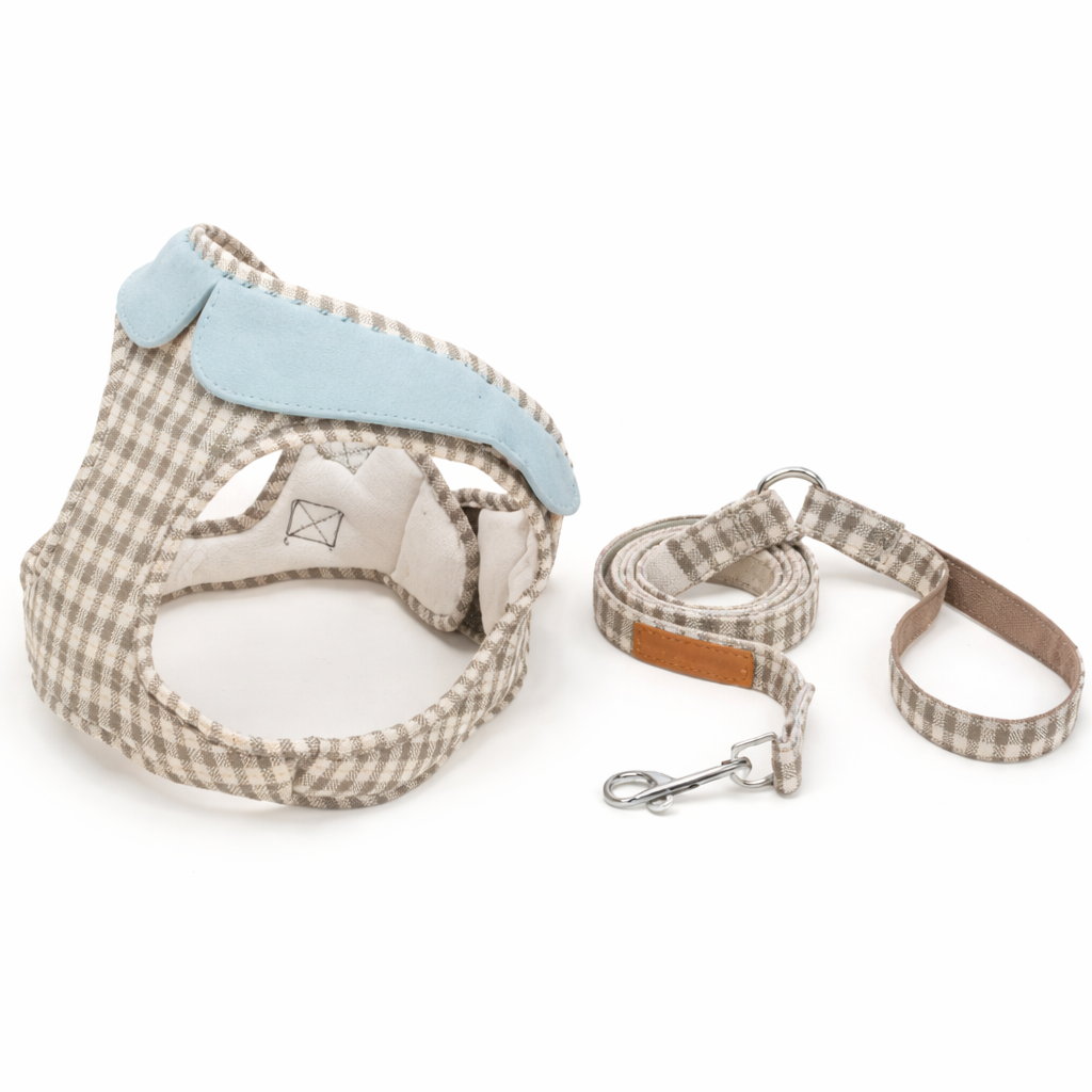 Laisse à carreaux pour petit chien — style gilet, harnais confortable