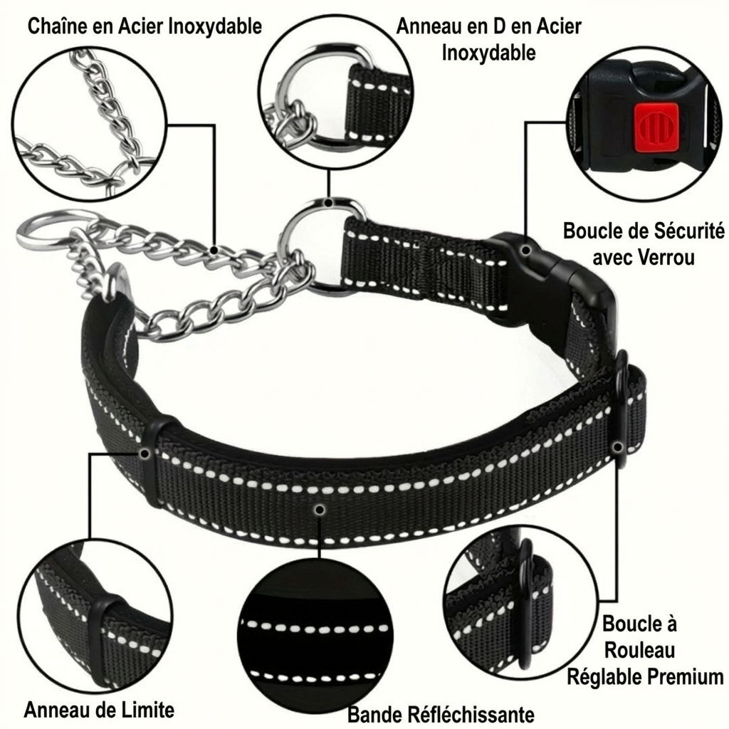 Harnais style export — boucle rapide et collier réfléchissant pour animaux